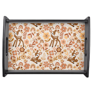 Cute Woodland Baby Deer Floral Pattern Serving Tray