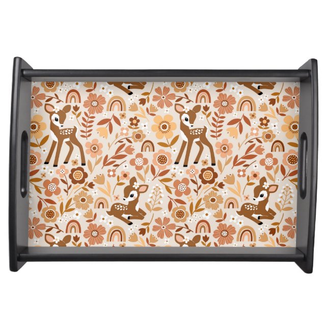 Cute Woodland Baby Deer Floral Pattern Serving Tray (Front)