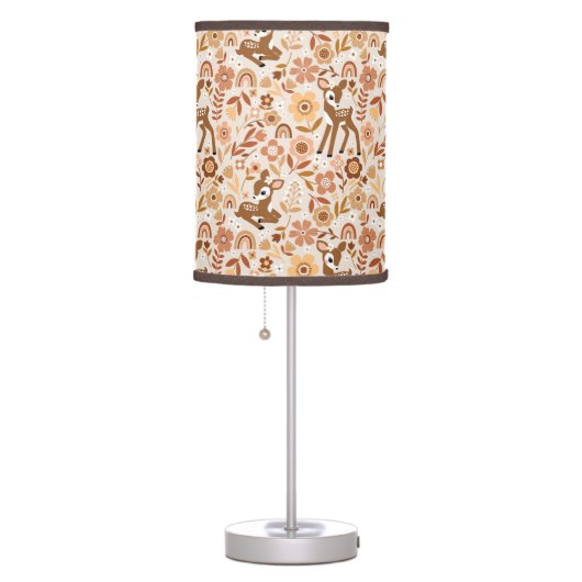Cute Woodland Baby Deer Floral Pattern Table Lamp (Right)