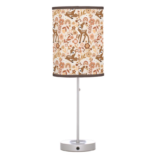 Cute Woodland Baby Deer Floral Pattern Table Lamp (Back)