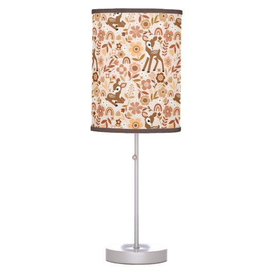 Cute Woodland Baby Deer Floral Pattern Table Lamp (Front)
