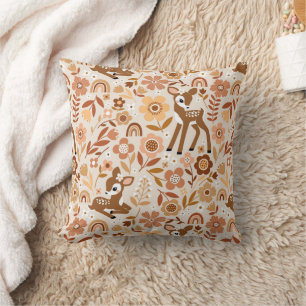 Cute Woodland Baby Deer Floral Pattern Throw Pillow