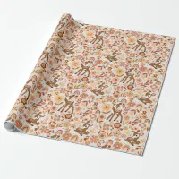 Cute Woodland Baby Deer Floral Pattern Wrapping Paper