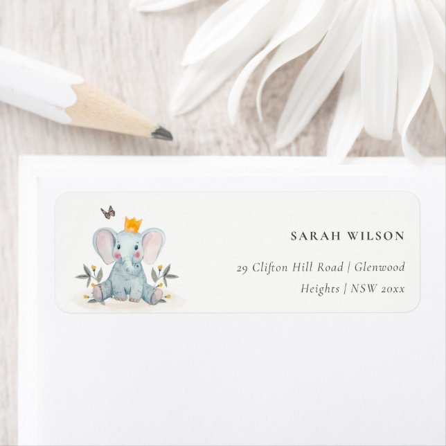 Cute Woodland Baby Elephant Foliage Address Label (Insitu)