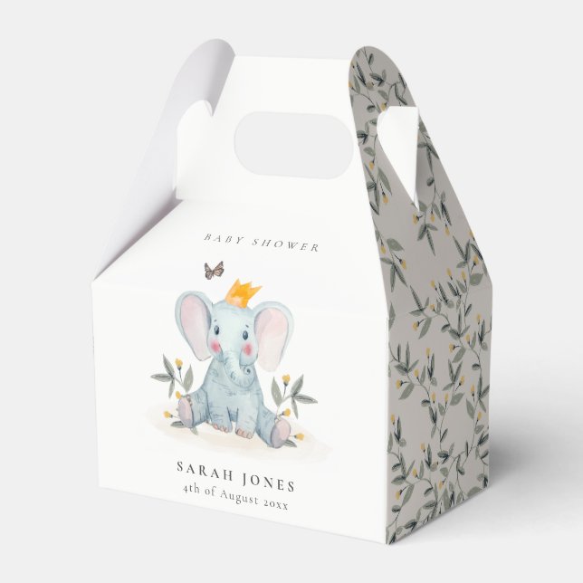 Cute Woodland Baby Elephant Foliage Baby Shower  Favor Boxes (Front Side)