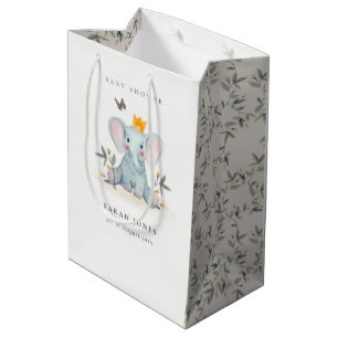 Cute Woodland Baby Elephant Foliage Baby Shower Medium Gift Bag