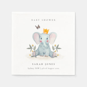 Cute Woodland Baby Elephant Foliage Baby Shower Napkins