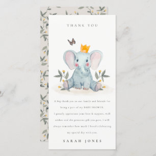 Cute Woodland Baby Elephant Foliage Baby Shower Thank You Card