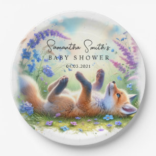 Cute Woodland Baby Fox Baby Shower Paper Plates