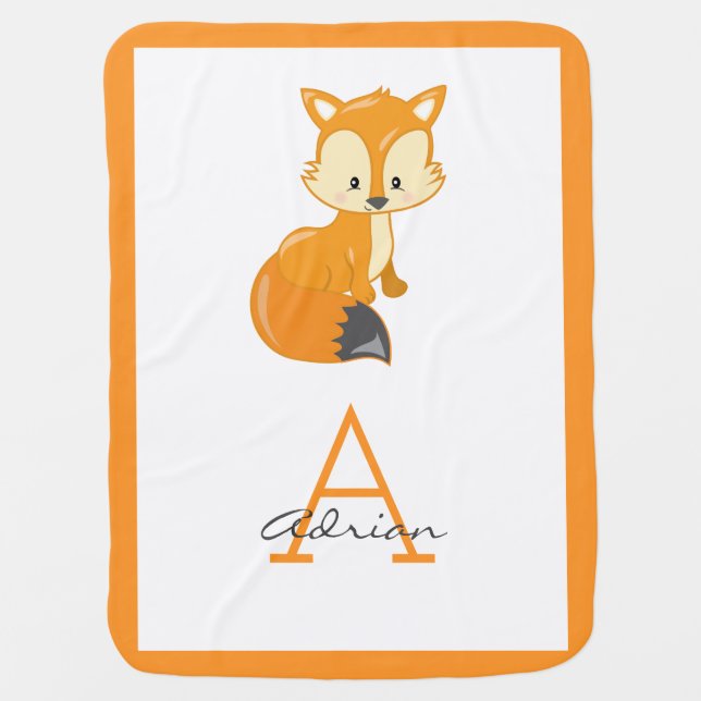 Cute Woodland Baby Fox Monogram Blanket (Front)