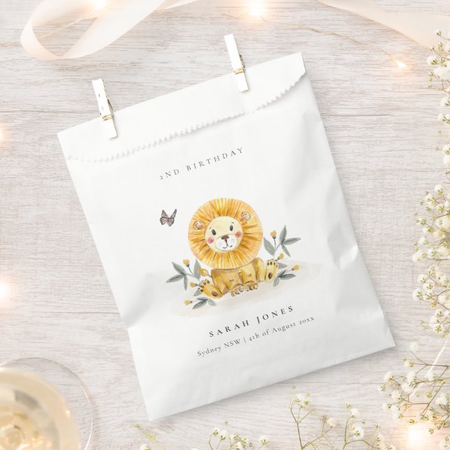 Cute Woodland Baby Lion Foliage Any Age Birthday Favor Bag (Clipped)