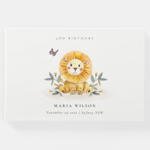 Cute Woodland Baby Lion Foliage Any Age Birthday Guest Book