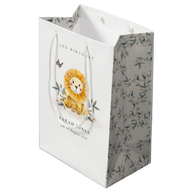 Cute Woodland Baby Lion Foliage Any Age Birthday Medium Gift Bag (Back Angled)