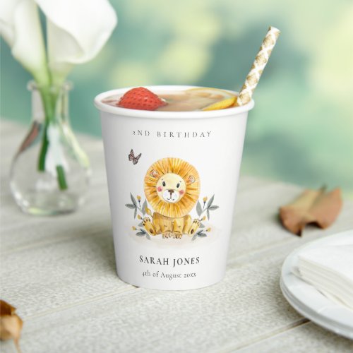 Cute Woodland Baby Lion Foliage Any Age Birthday Paper Cups