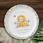 Cute Woodland Baby Lion Foliage Any Age Birthday Paper Plates<br><div class="desc">If you need any further customisation please feel free to message me on yellowfebstudio@gmail.com.</div>