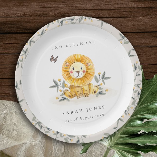 Cute Woodland Baby Lion Foliage Any Age Birthday Paper Plates (Creator Uploaded)
