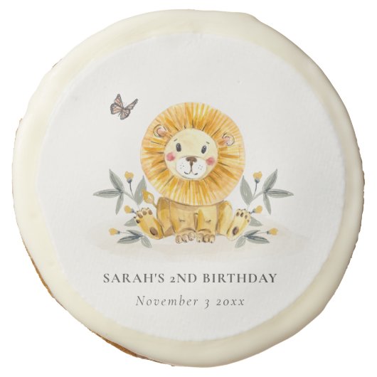 Cute Woodland Baby Lion Foliage Any Age Birthday Sugar Cookie (Front)