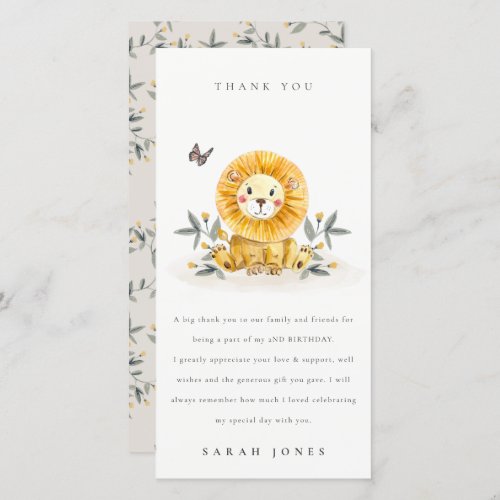 Cute Woodland Baby Lion Foliage Any Age Birthday Thank You Card