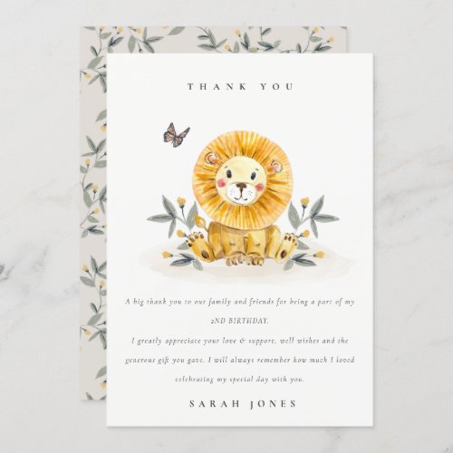 Cute Woodland Baby Lion Foliage Any Age Birthday Thank You Card