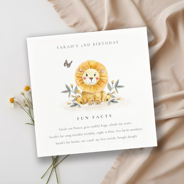 Cute Woodland Baby Lion Foliage Fun Facts Birthday Napkins (Creator Uploaded)
