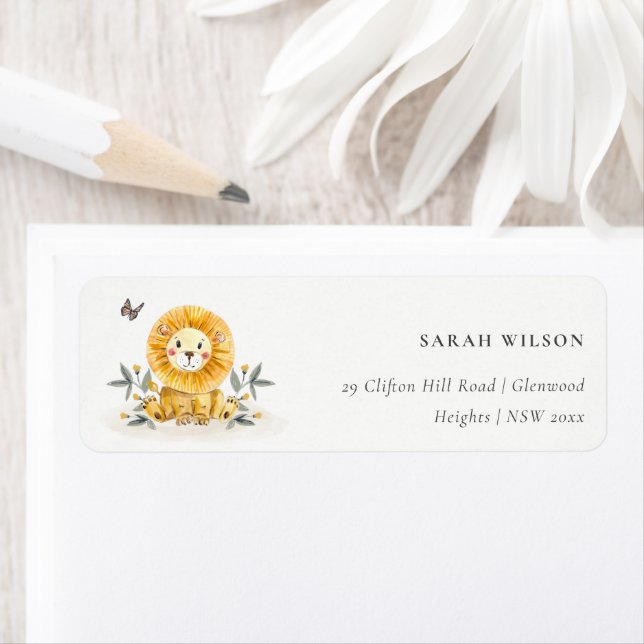 Cute Woodland Baby Lion Yellow Foliage Address Label (Insitu)
