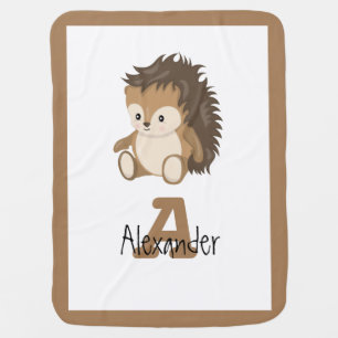 Cute Woodland Baby Porcupine Monogram Blanket