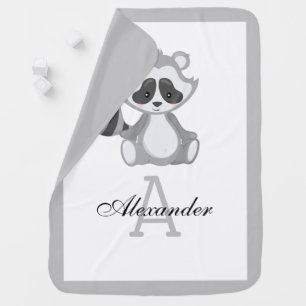 Cute Woodland Baby Raccoon Monogram Baby Blanket