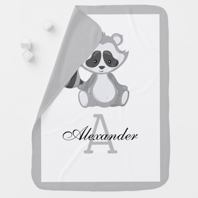 Cute Woodland Baby Raccoon Monogram Blanket (In Situ)