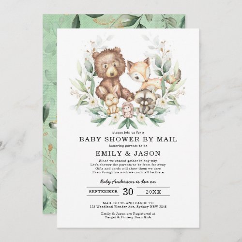 Cute Woodland Baby Shower By Mail Greenery Gold Invitation