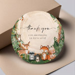 Cute Woodland Baby Shower Classic Round Sticker<br><div class="desc">Woodland Animals. Cute Woodland Animals can't wait to celebrate! Whimsical hand-painted watercolors and modern typography compliment my design. Personalize this cute Woodland Forrest Shower Theme with your baby shower details easily and quickly,  press the customize it button to further re-arrange,  and format the style and placement of the text.</div>