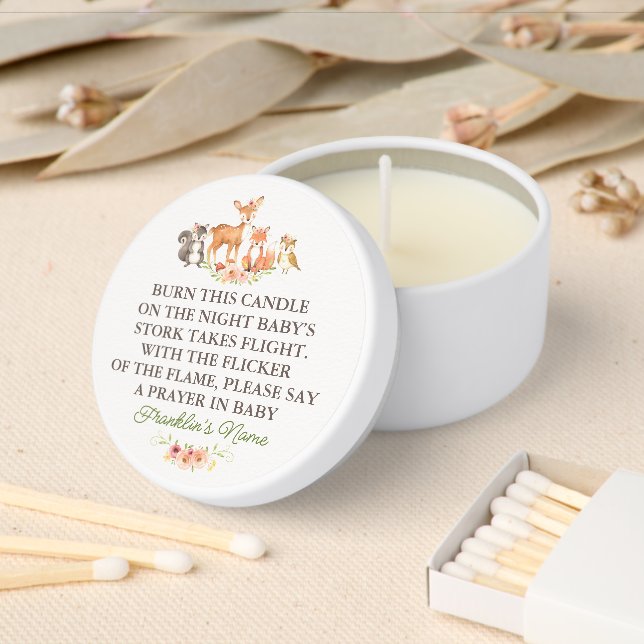 Cute Woodland Baby Shower Prayer for Baby Mini Candle Favors (Insitu)