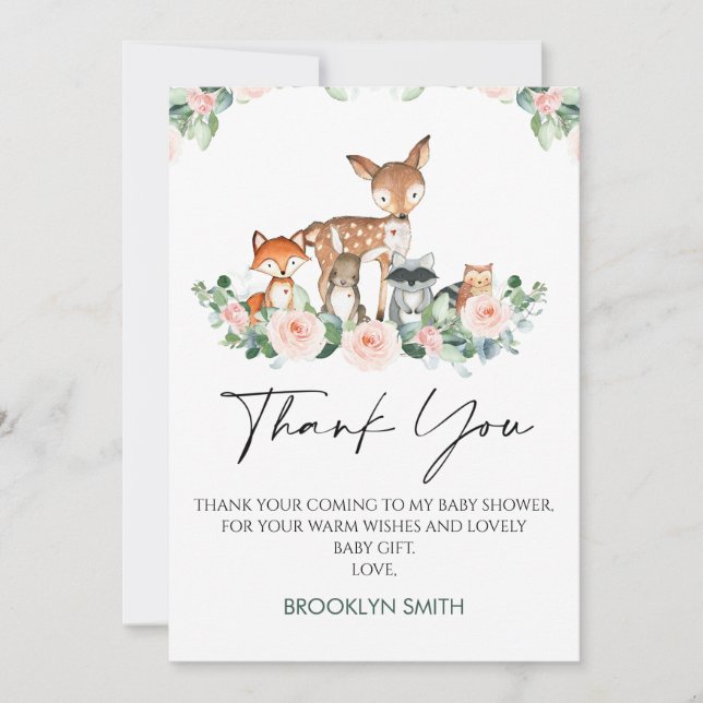 Cute Woodland Baby Shower Thank You Card (Front)