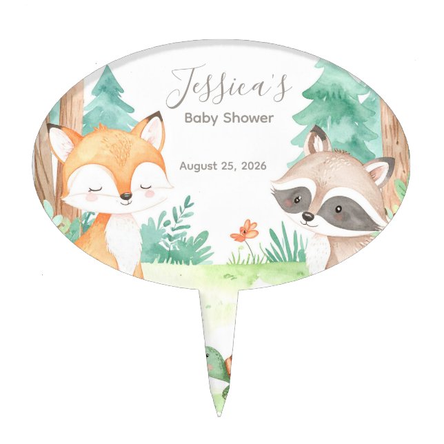 Cute Woodland Baby Shower Theme  Cake Topper (Front)