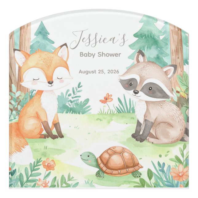 Cute Woodland Baby Shower Theme  Door Sign (Contour Front)