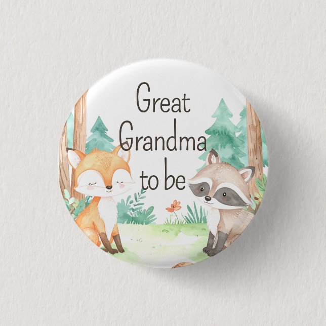 Cute Woodland Baby Shower Theme Great Grandma  Button (Front)