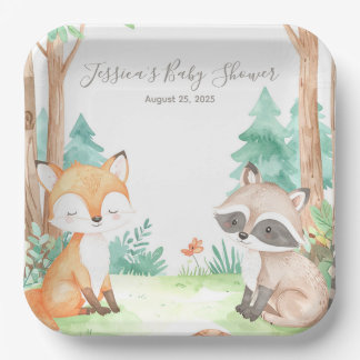 Cute Woodland Baby Shower Theme Invitation Paper Plates