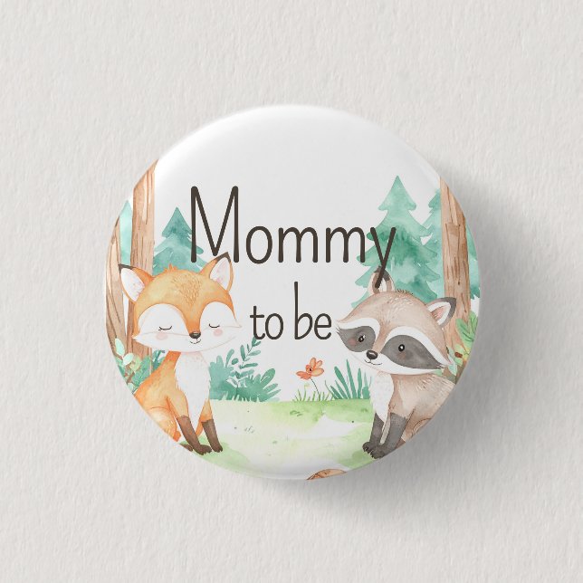 Cute Woodland Baby Shower Theme Mommy to Be Button (Front)