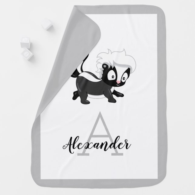 Cute Woodland Baby Skunk Monogram Baby Blanket (In Situ)
