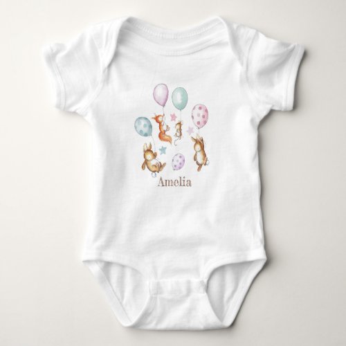 Cute Woodland balloon animals body suit for a girl Baby Bodysuit