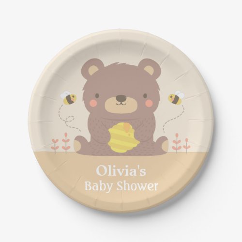 Cute Woodland Bear and Bees Baby Shower Supplies Paper Plates