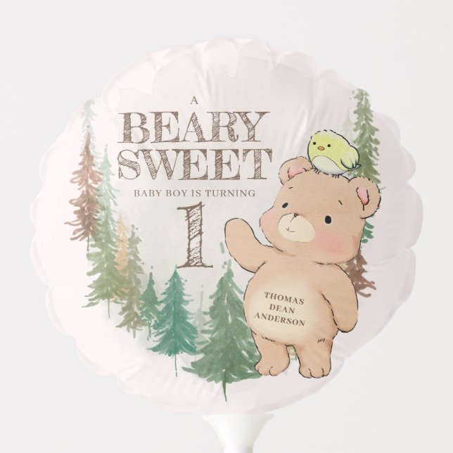 Cute Woodland Bear Birthday Balloon (Front)