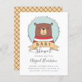 Cute Woodland Bear Boy Baby Shower Invitation Postcard (Front/Back)