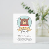 Cute Woodland Bear Boy Baby Shower Invitation Postcard (Standing Front)