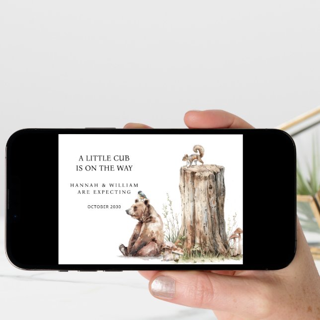 Cute Woodland Bear Cub Pregnancy Announcement (Front Digital)