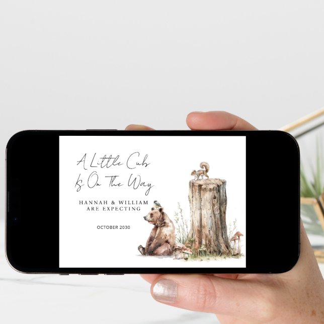 Cute Woodland Bear Cub Pregnancy Announcement (Front Digital)