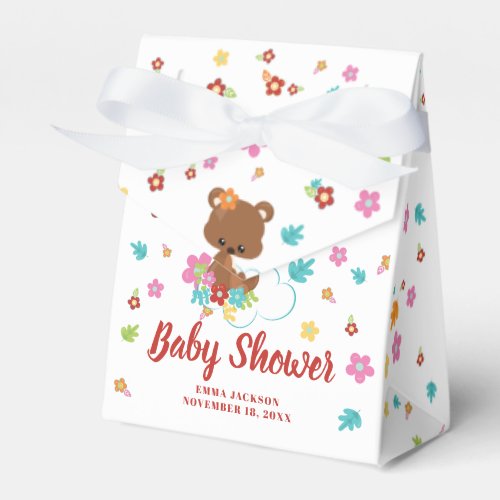 Cute Woodland Bear  Flowers Baby Girl Baby Shower Favor Boxes