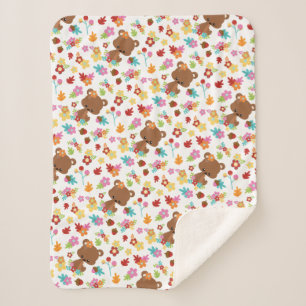Cute Woodland Bear & leaves Baby Girl Kawaii Sherpa Blanket
