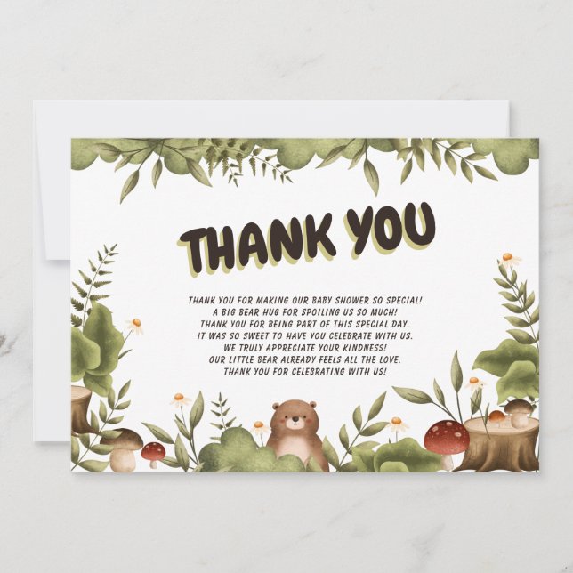 Cute Woodland bear whimsical Thank You Baby Shower Card (Front)