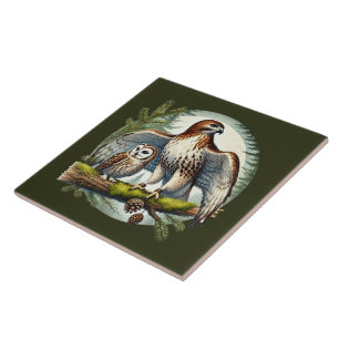 Cute woodland birds eagle owl ceramic tile
