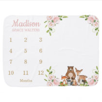 Cute Woodland Blush Pink Floral Monthly Milestone Baby Blanket Cute Woodland Blush Pink Floral Monthly Milestone Baby Blanket